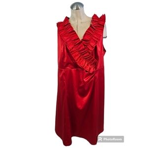 Lane Bryant Size 18 Red Cocktail Dress Ruffle Trim Satin